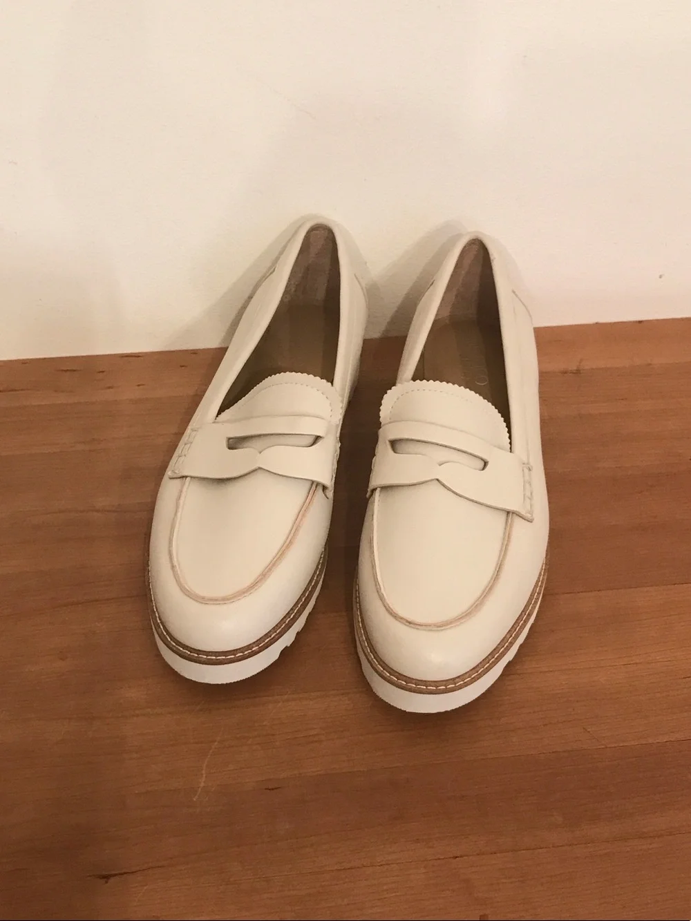 Franco Sarto Cream Platform Penny Loafers